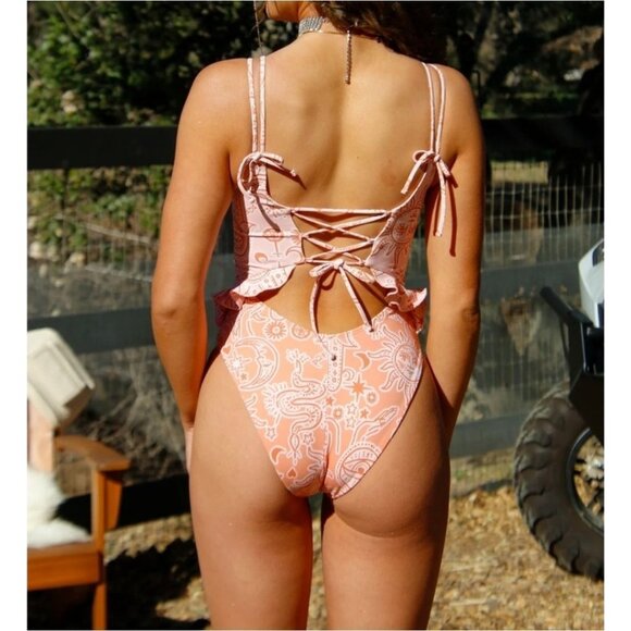 Fleetwood Carlita One-Piece XS | Celestial Cut-Out /w Ruffle Lace-Up | NWT - Picture 5 of 5